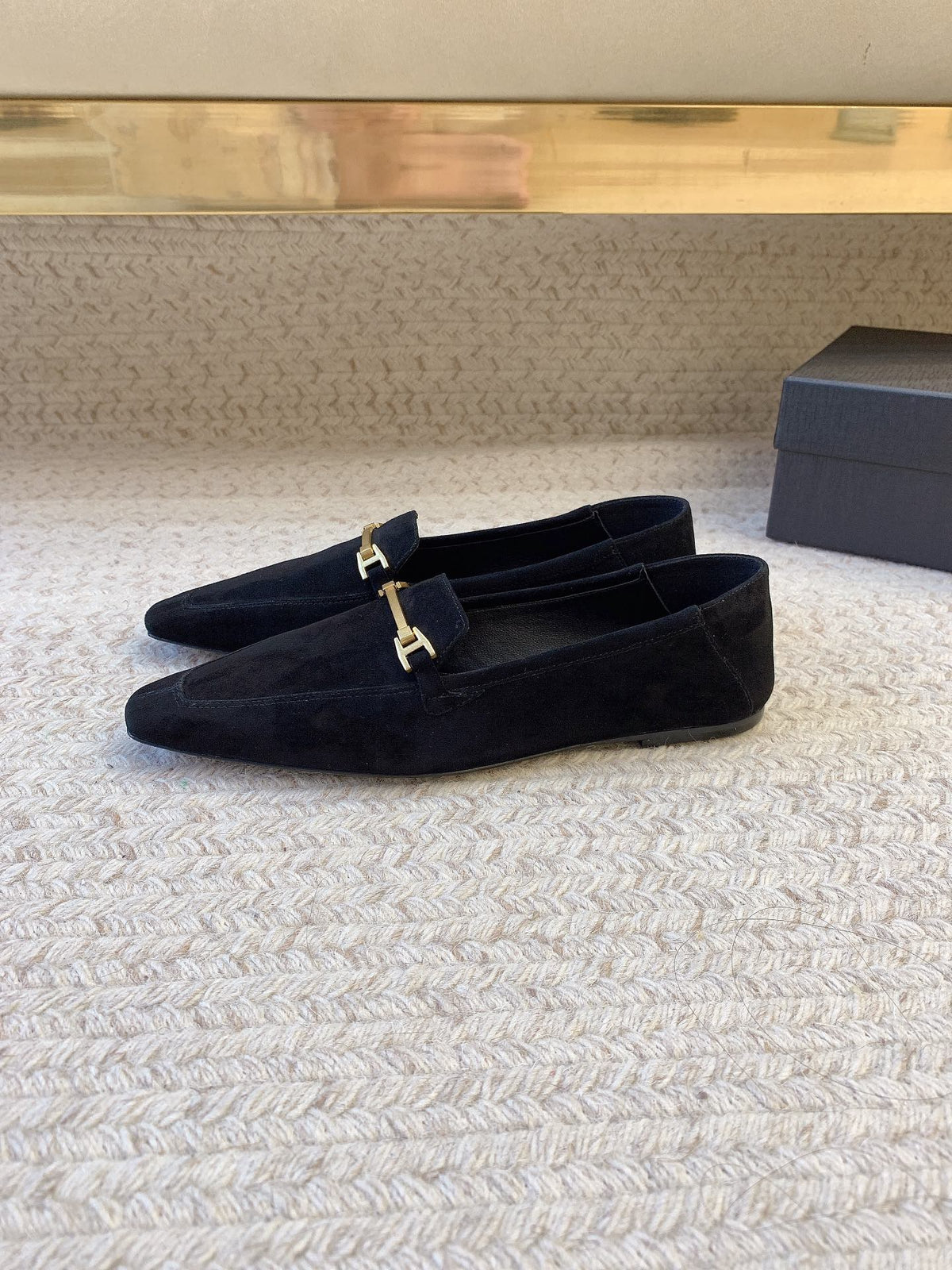 LOAFERS WITH GOLD HARDWARE IN BLACK SUEDE
