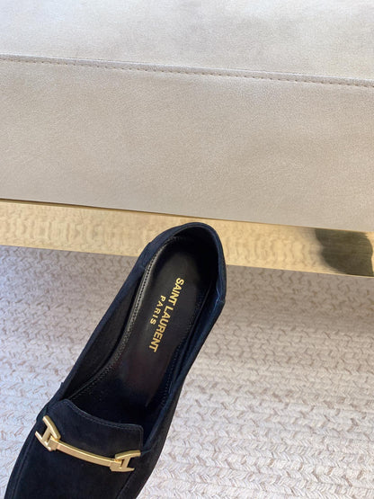 LOAFERS WITH GOLD HARDWARE IN BLACK SUEDE