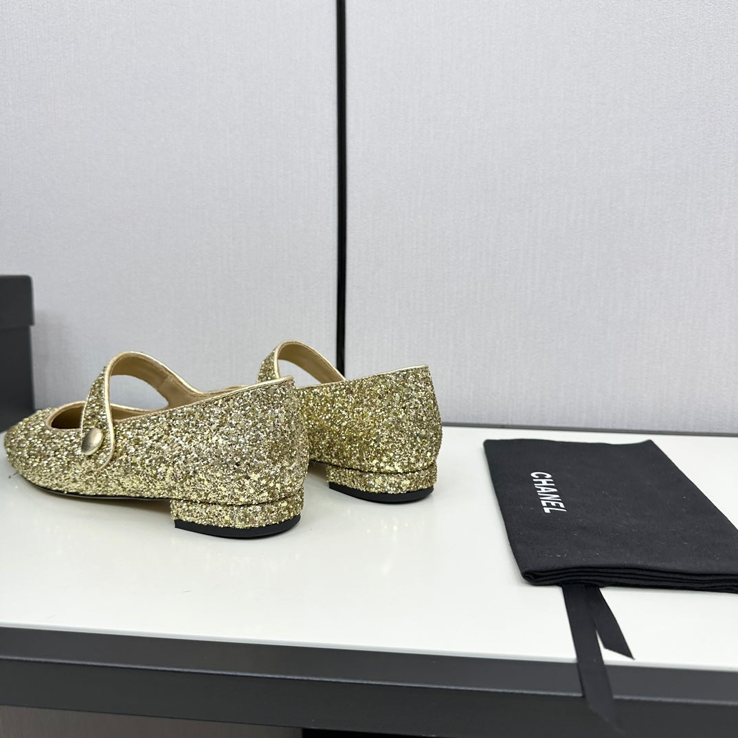 MARY JANE GLITTER GOLDEN CALFSKIN