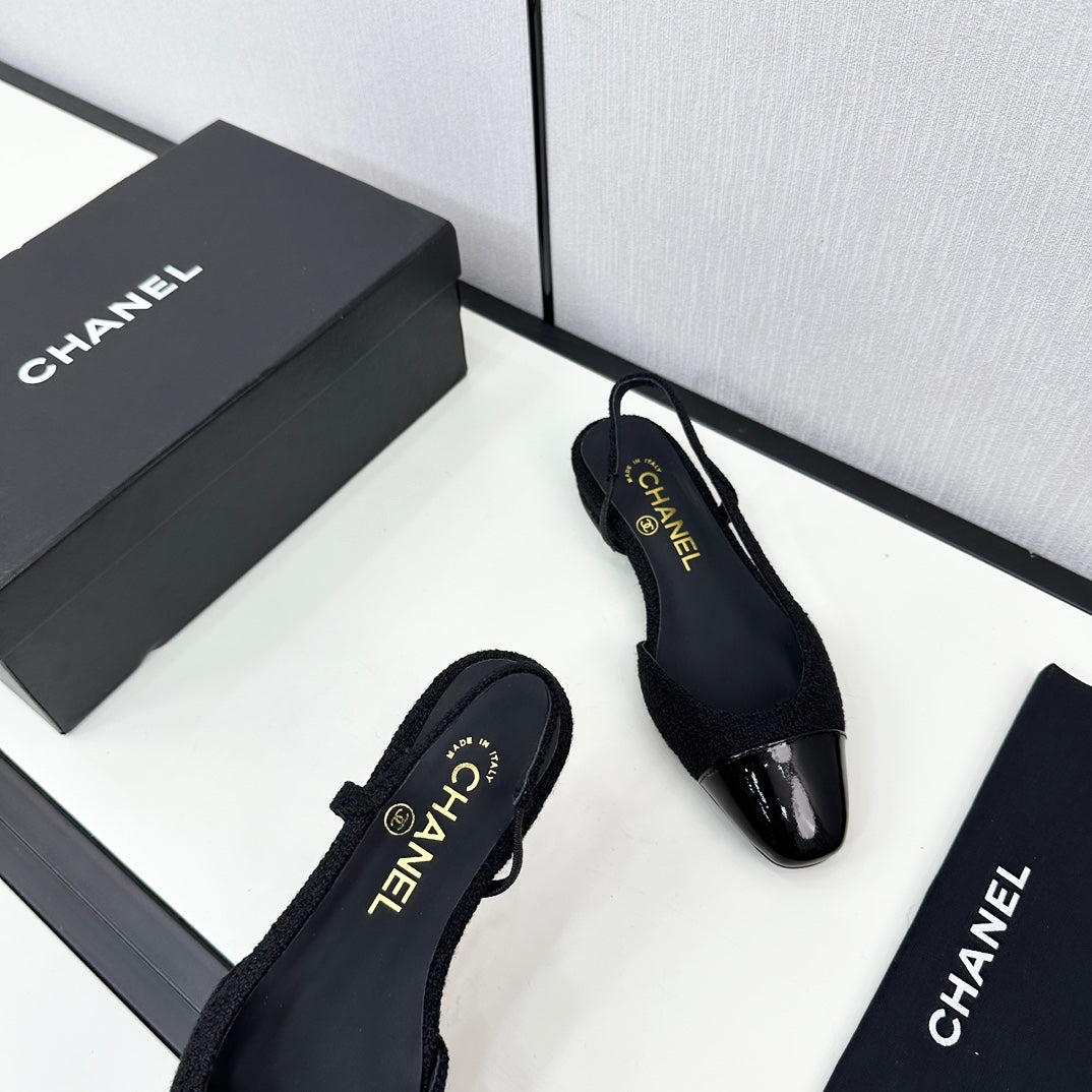 SLINGBACK BLACK TWEED AND CALFSKIN