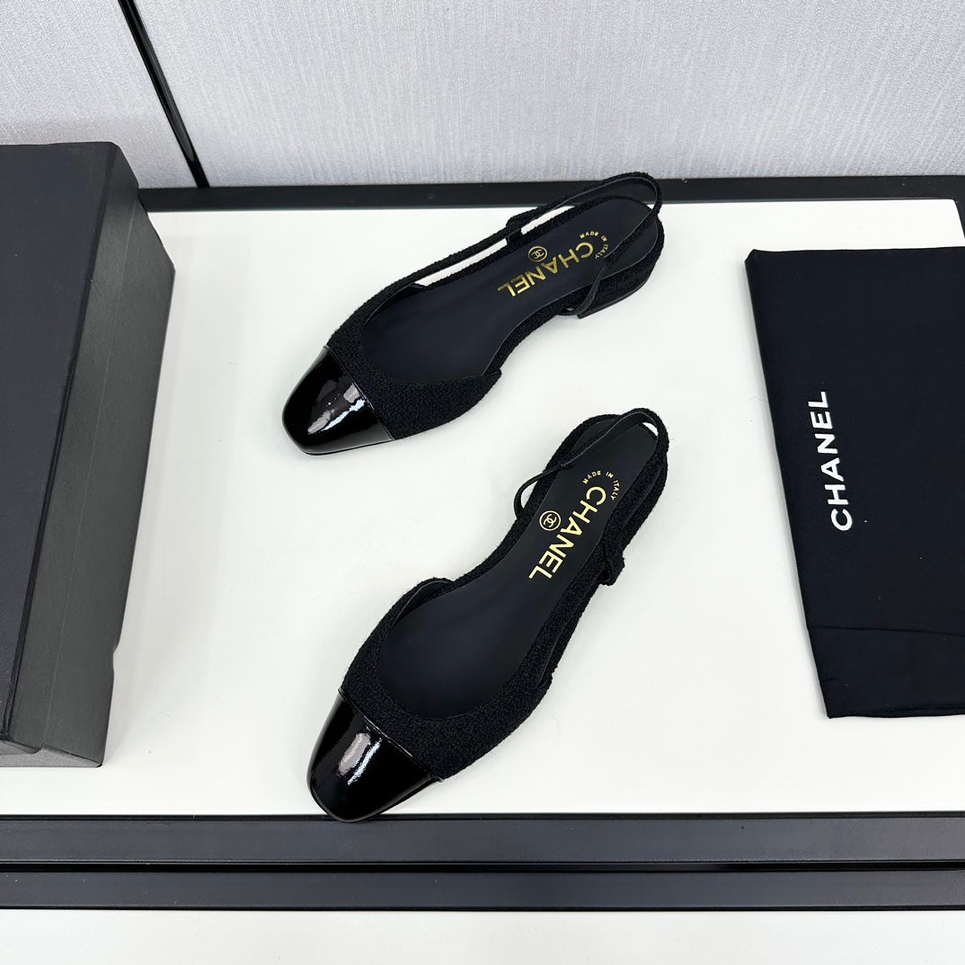 SLINGBACK BLACK TWEED AND CALFSKIN