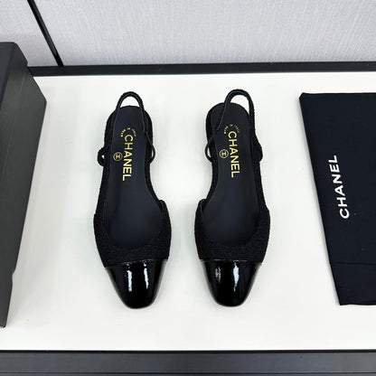 SLINGBACK BLACK TWEED AND CALFSKIN