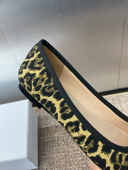 PEARL BALLET FLAT CAMEL PONY HAIR CALFSKIN WITH BROWN LEOPARD MOTIF