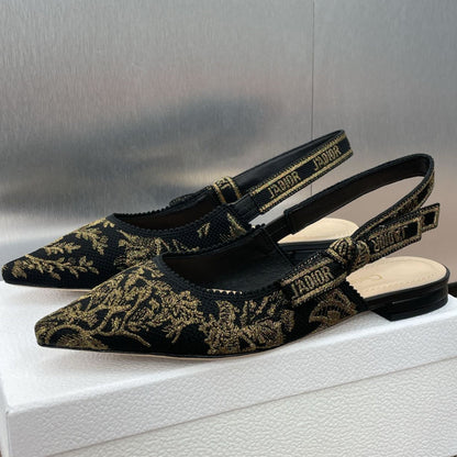 J'ADIOR SLINGBACK PUMP BLACK AND GOLD-TONE MILLEFIORI JACQUARD