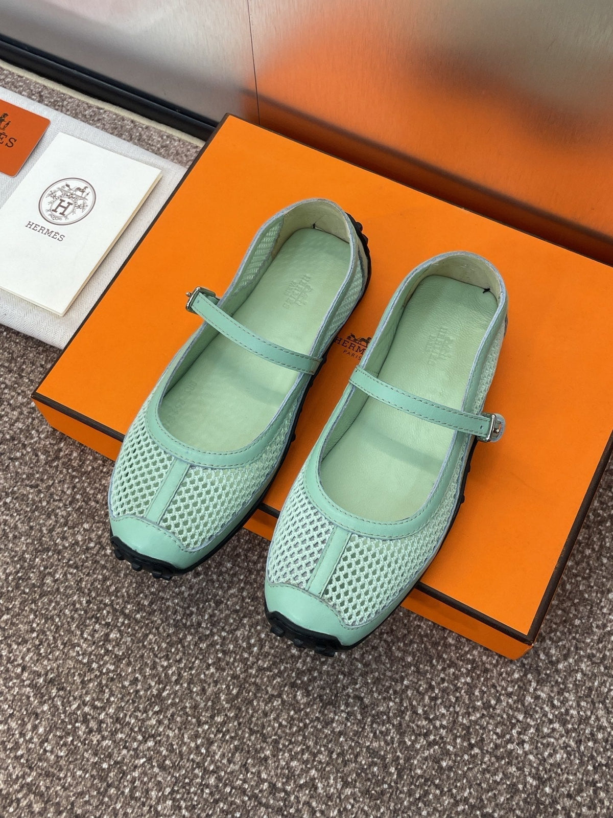 KICHU BALLET FLAT IN GREEN MINT CROCHET KNIT AND CALFSKIN