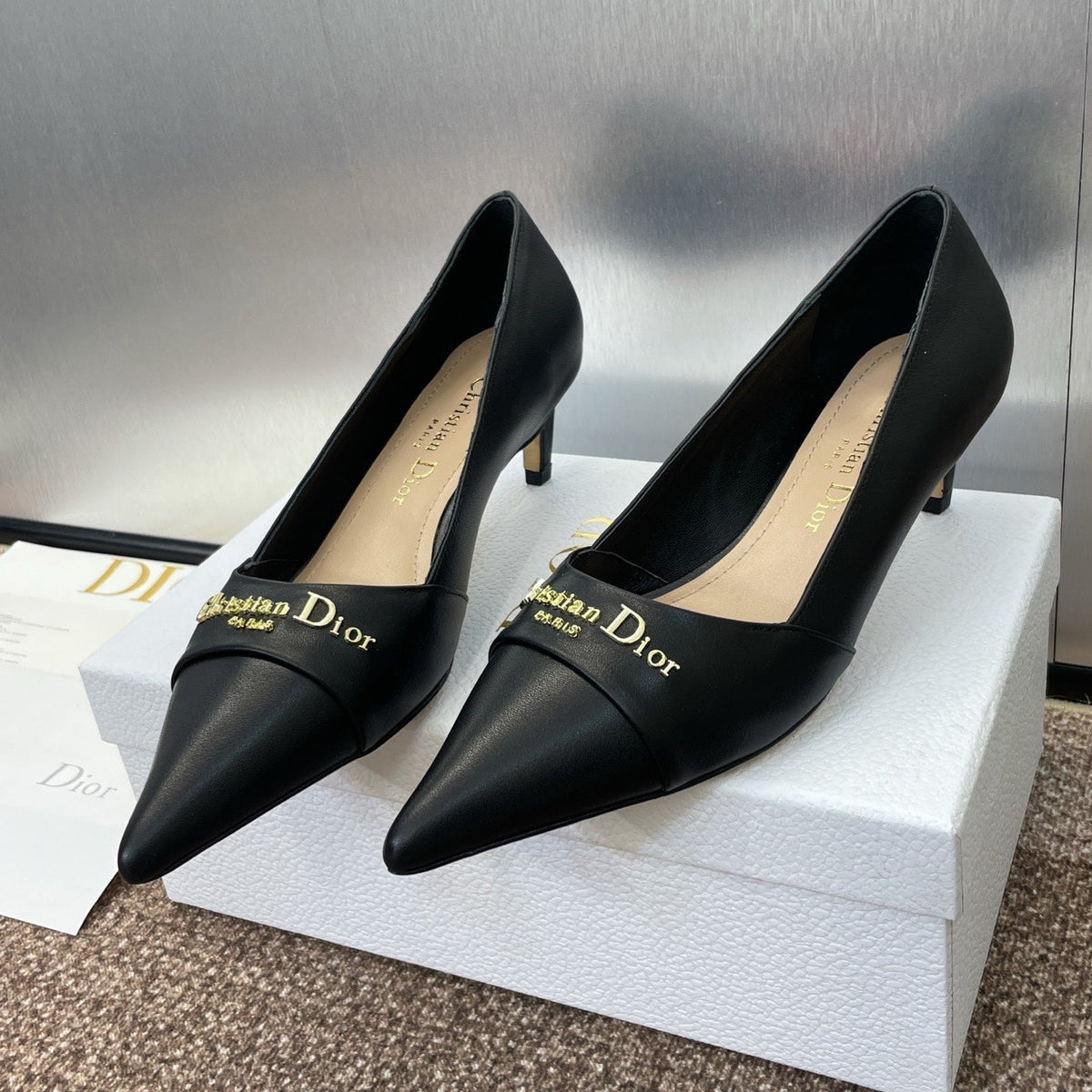 MY DD 25S HIGH HEEL 55MM IN BLACK CALFSKIN GOLD LOGO