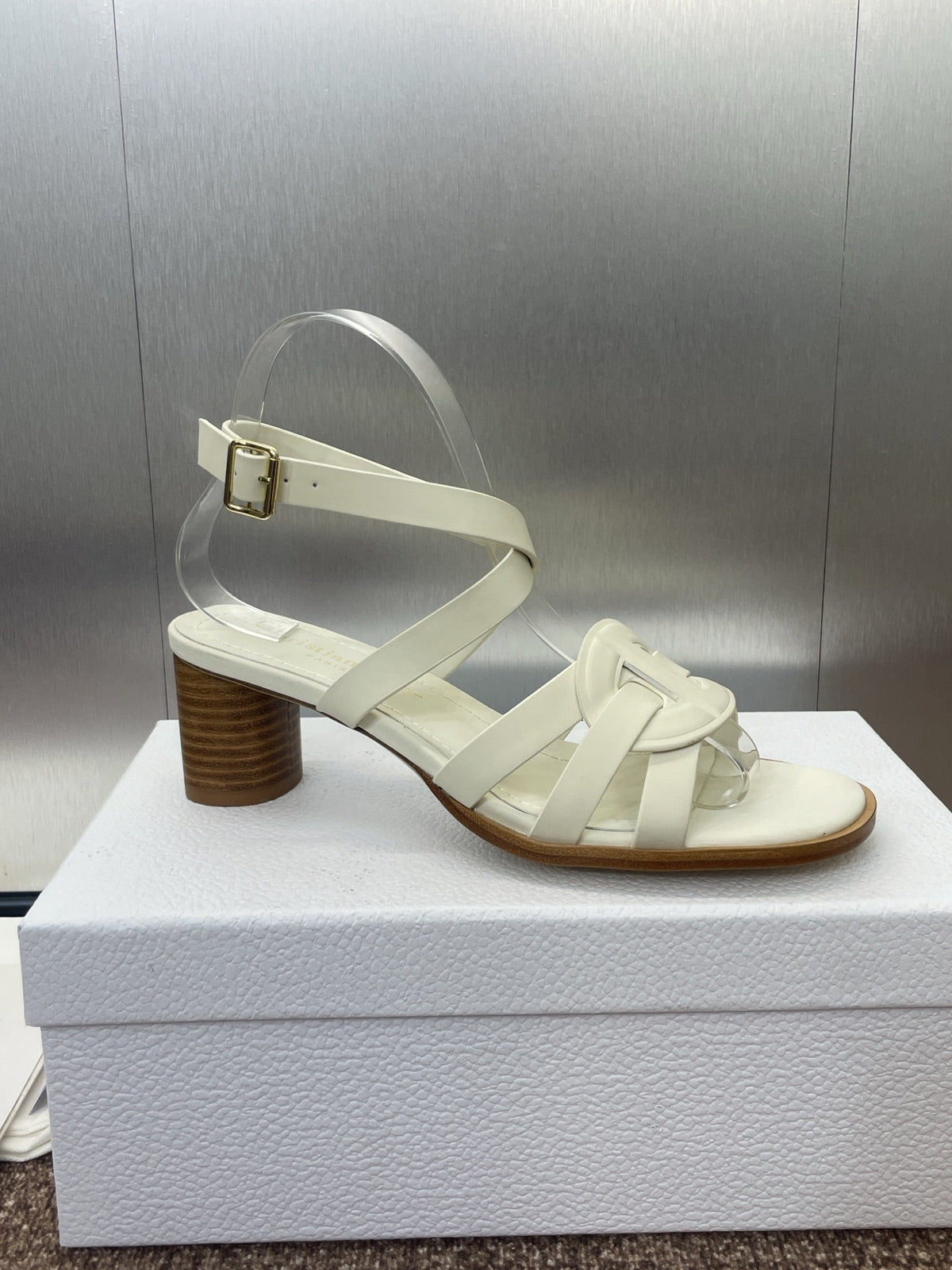 D-CLUB HIGH HEEL SLIDE 25S 55MM IN WHITE CALFSKIN