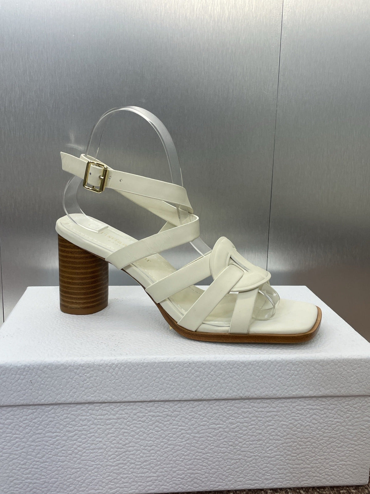 D-CLUB HIGH HEEL SLIDE 25S 80MM IN WHITE CALFSKIN