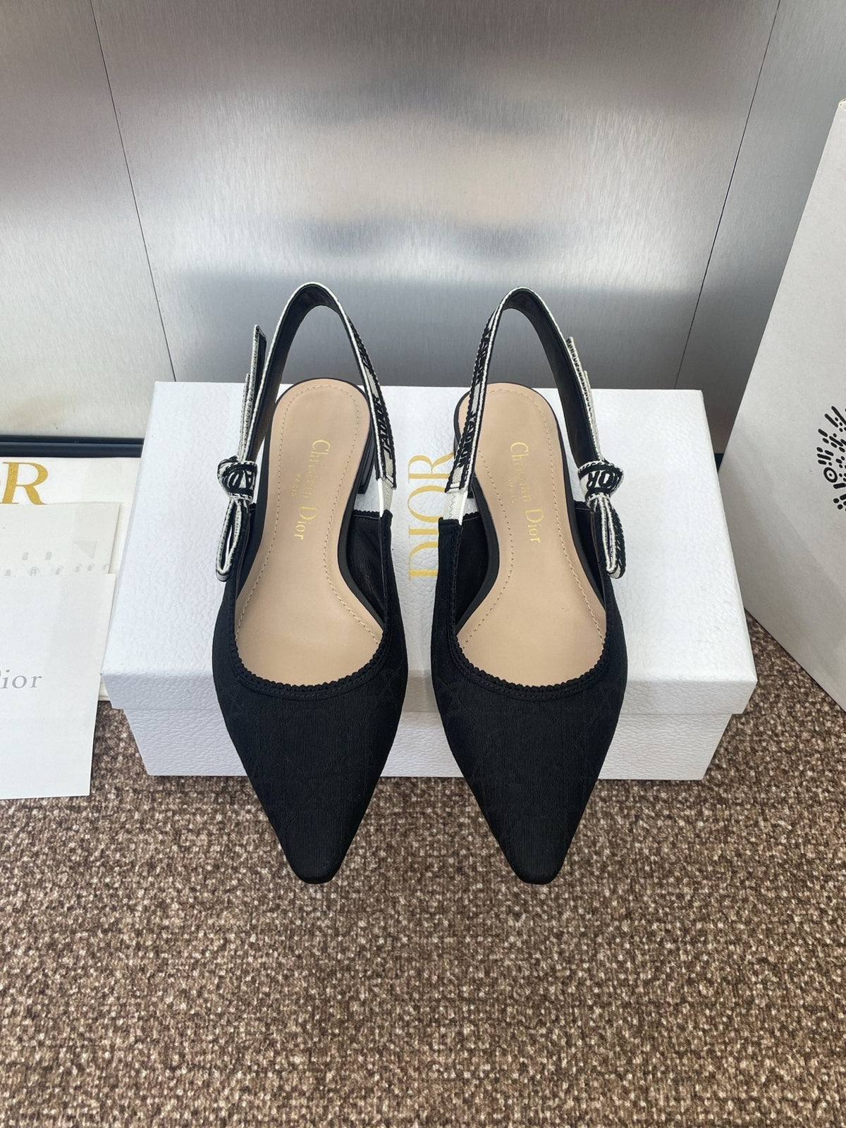 J'ADIOR SLINGBACK 25S IN BLACK QUAKE OBLIQUE EMBROIDERED FABRIC