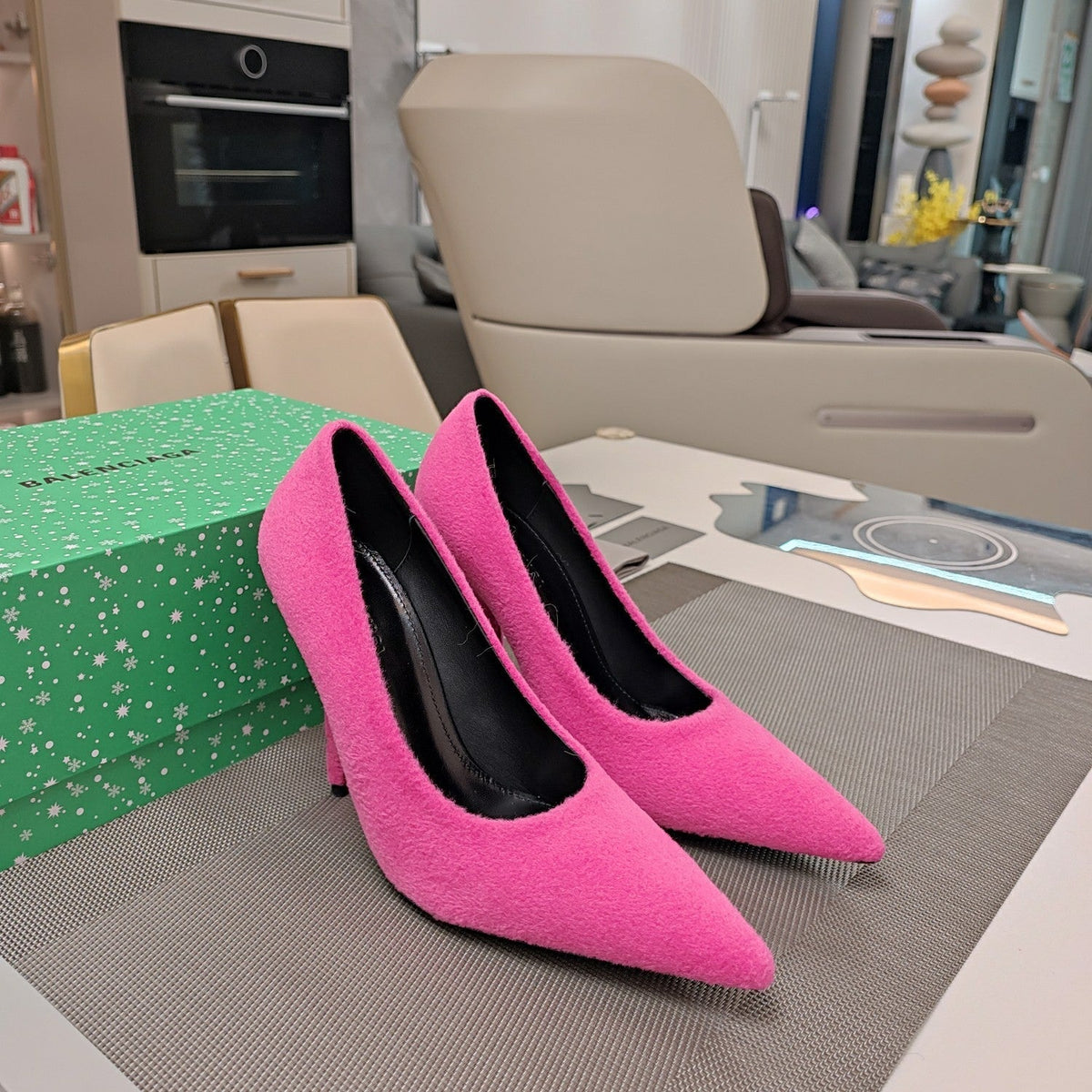 HIGH HEEL PUMPS 90MM IN PINK WOOL