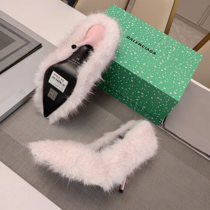 FURRY PUMPS 90MM IN HEAVEN PINK FOX FUR