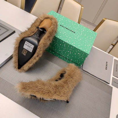 FURRY PUMPS 90MM IN BROWN FOX FUR