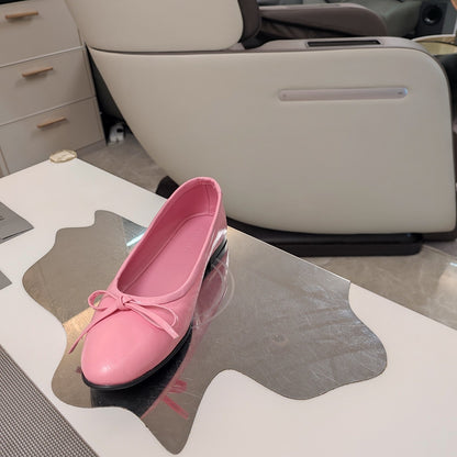 RHINESTONE BALLET FLATS WITH BOW IN SEA PINK WAX-OIL SHEEPSKIN