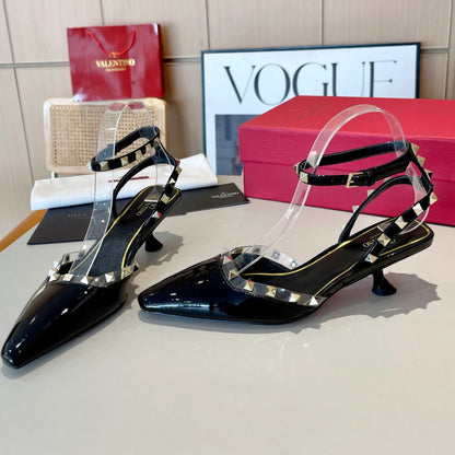 ROCKSTUD CAGED SLINGBACKS 5 CM IN BLACK CALFSKIN
