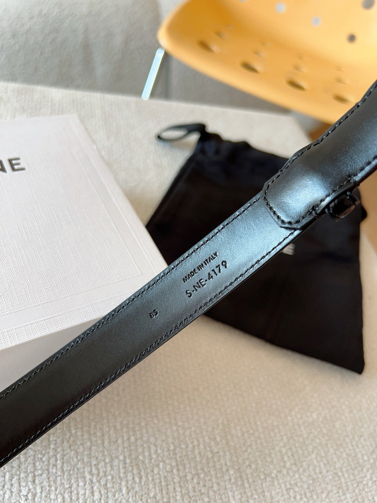 BELT 25MM TRIOMPHE LOGO CUT-OUT IN SMOOTH BLACK CALFSKIN WITH GOLD BUCKLE