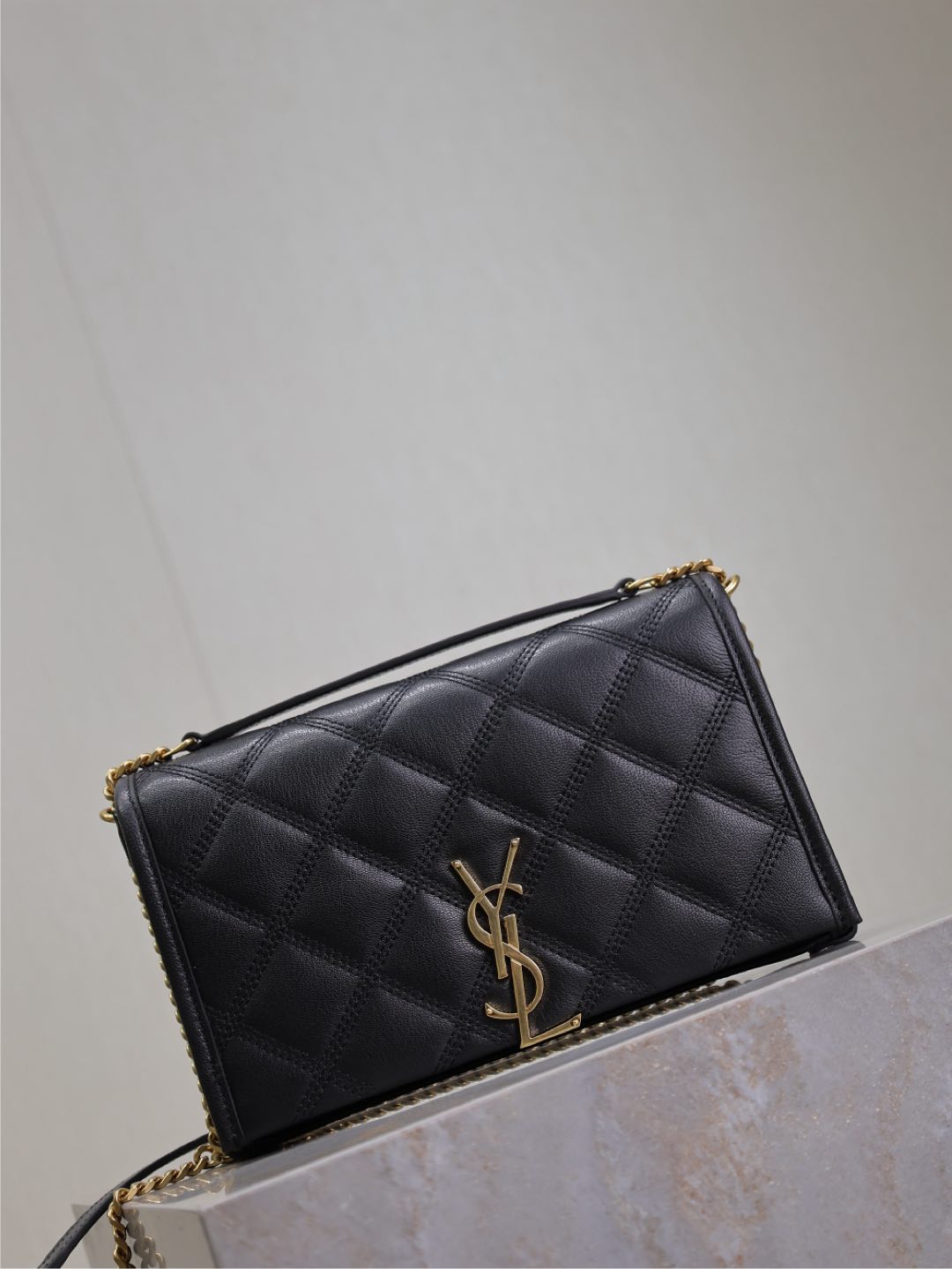 BECKY 22 IN BLACK QUILTED LAMBSKIN GOLD HARDWARE