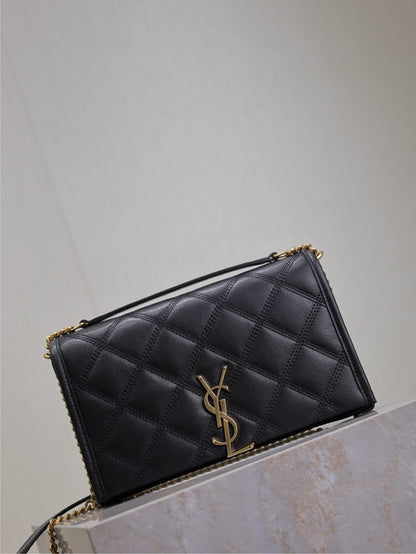 BECKY 22 IN BLACK QUILTED LAMBSKIN GOLD HARDWARE