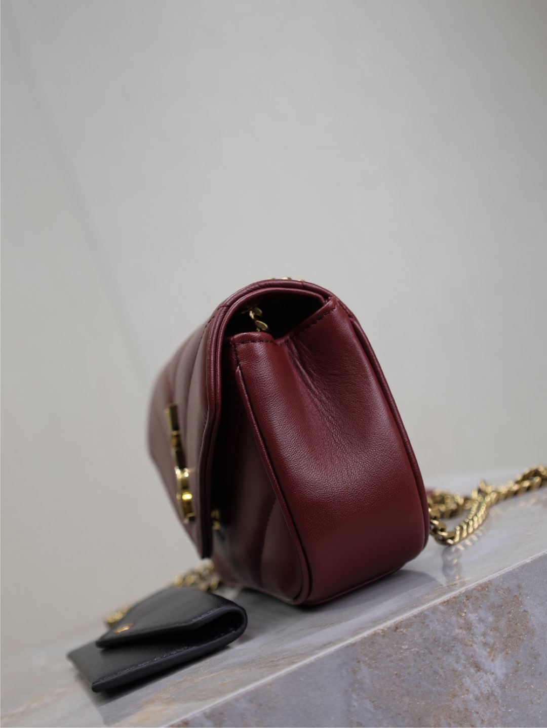 LOULOU MINI 20 IN BURGUNDY RED SHEEPSKIN GOLD HARDWARE