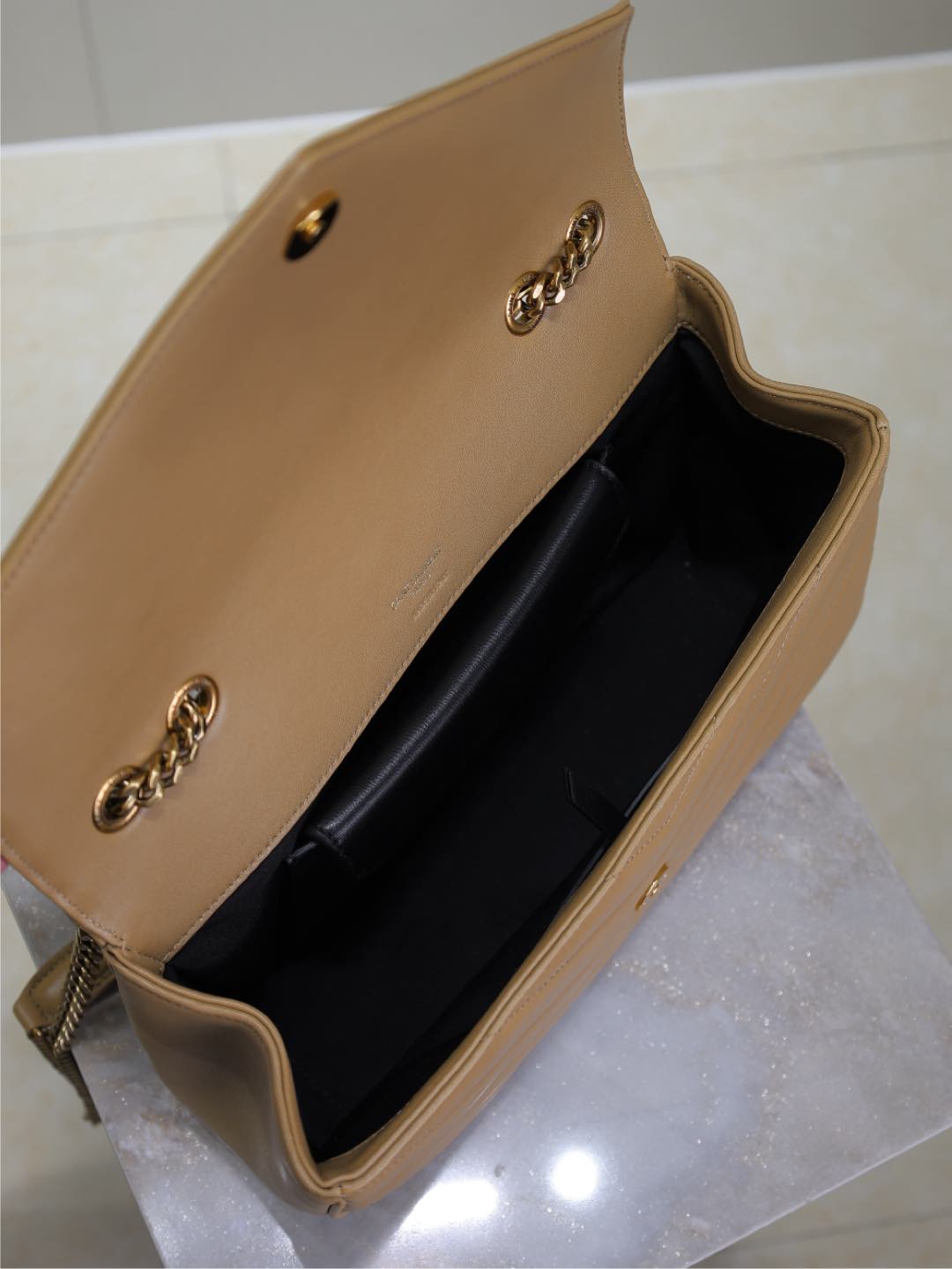 LOULOU MEDIUM 29 IN MILK TEA SHEEPSKIN GOLD HARDWARE