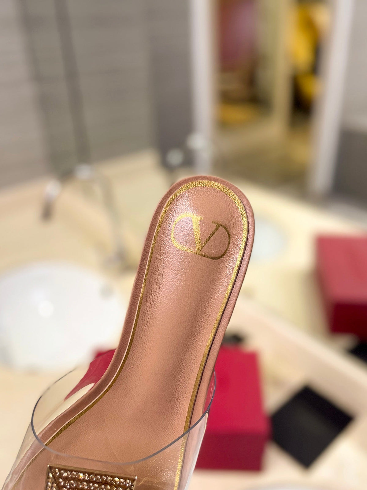 HIGH MULE 60MM IN CAMEL BEIGE SHEEPSKIN AND TRANSPARENT PVC