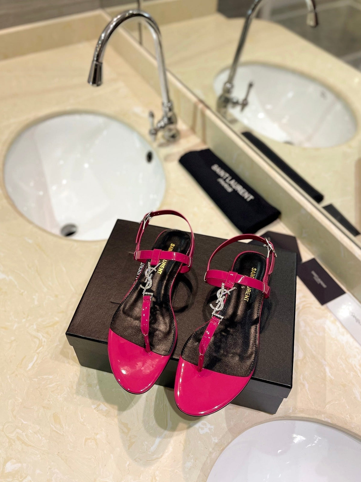 SL CASSANDRA SANDALS DEEP PINK POLISHED CALFSKIN