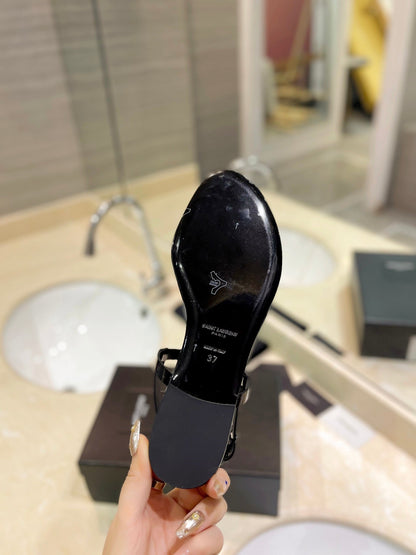 SL CASSANDRA SANDALS BLACK POLISHED CALFSKIN