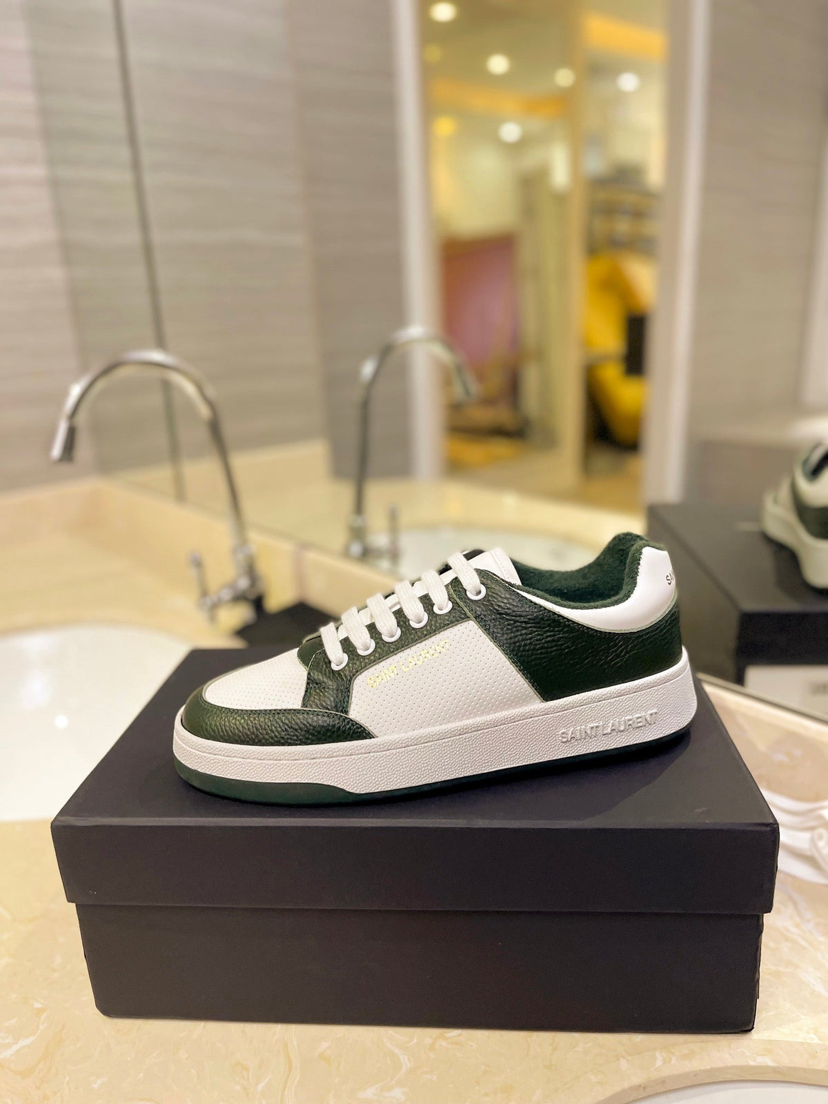 SL SL/61 SNEAKERS DARK GREEN AND WHITE CALFSKIN