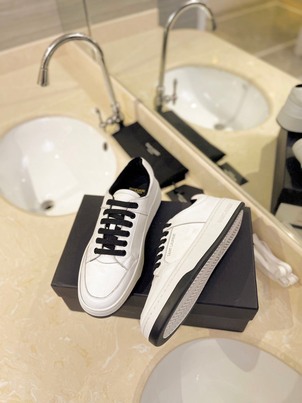 SL SL/61 SNEAKERS WHITE-BLACK LACES CALFSKIN