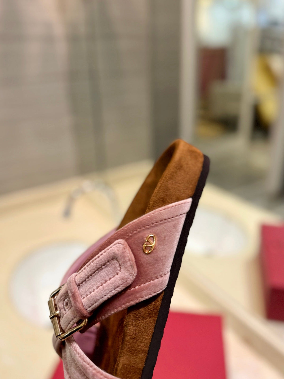 FUSSFRIEND CREPE PINK SILK VELVET SLIDE SANDALS