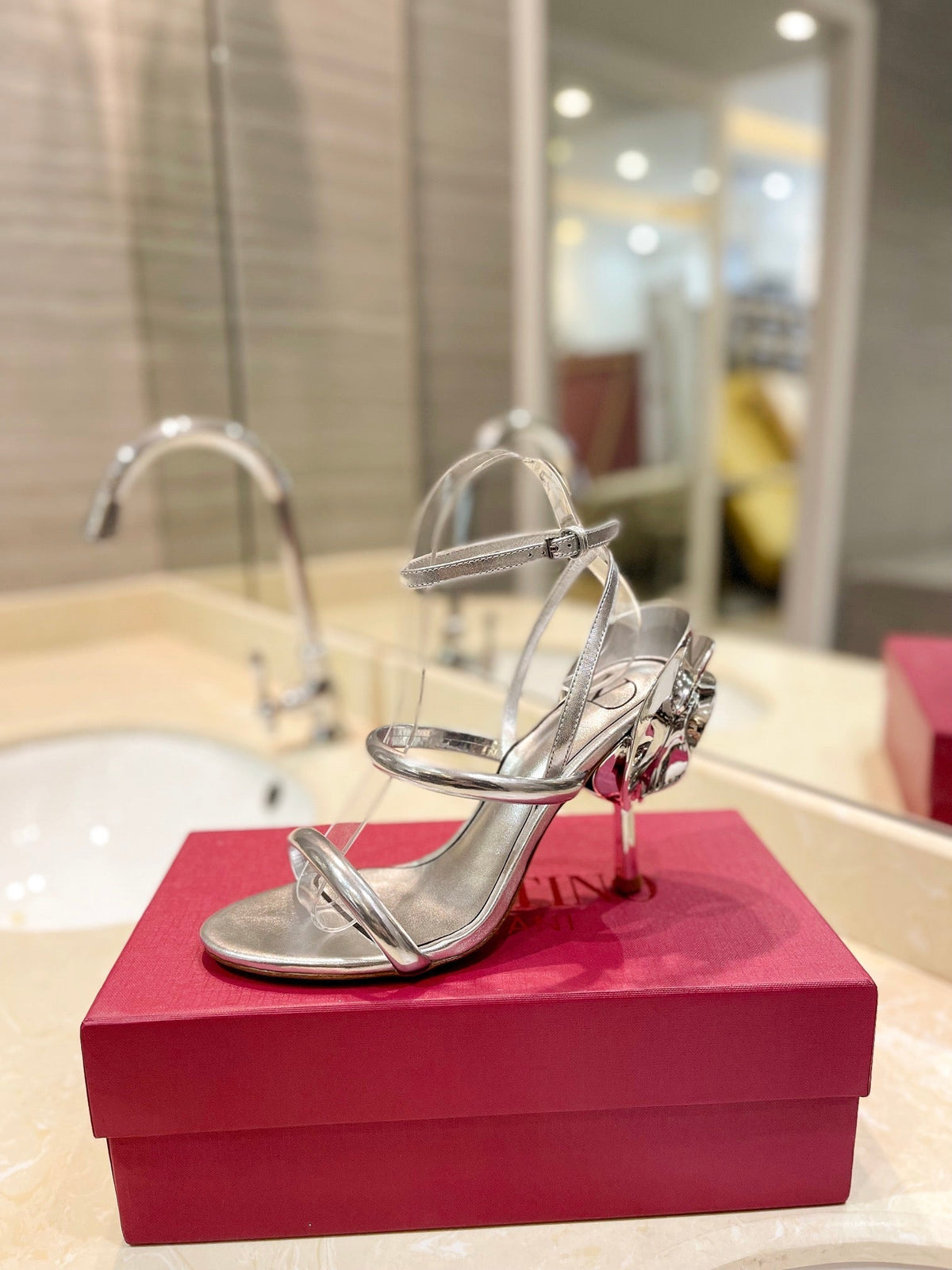 HIGH HEEL SANDAL 10 CM IN SILVER CALFSKIN