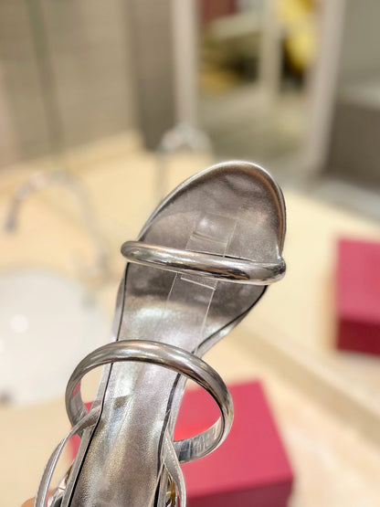 HIGH HEEL SANDAL 10 CM IN SILVER CALFSKIN