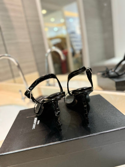 SL OPYUM SANDALS 80 BLACK CALFSKIN