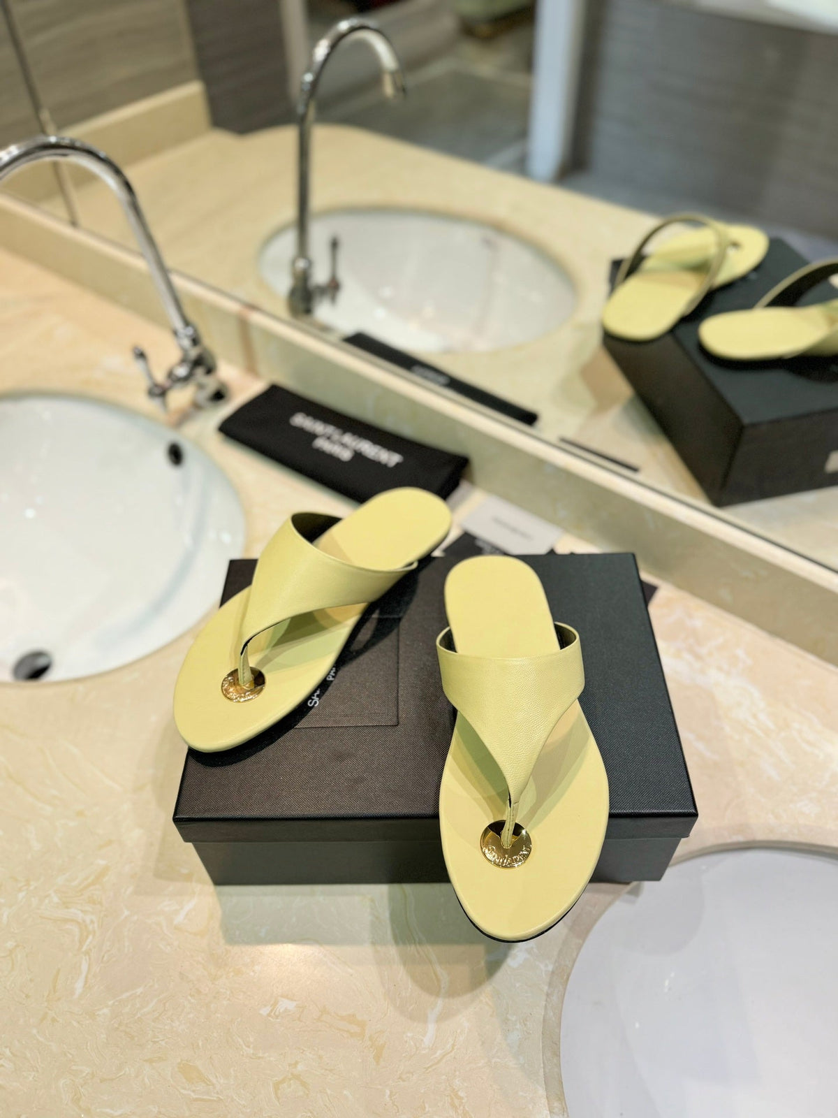 SL KOUROS THONG SANDALS PASTEL YELLOW CALFSKIN