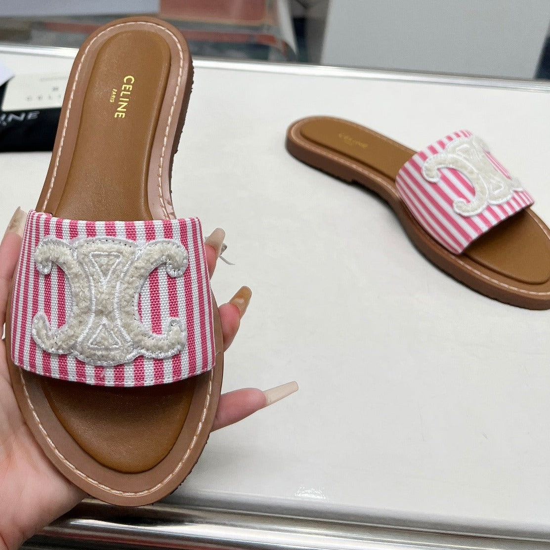 LYMPIA MULE IN TRIOMPHE JACQUARD WOOLLEN FABRIC WHITE PINK CARO