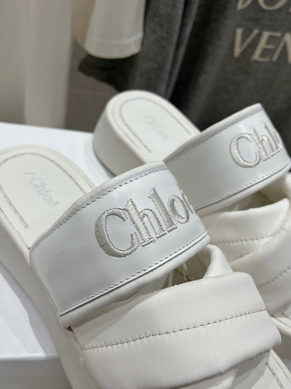 MILA PLATFORM 5 CM IN WHITE NYLON WITH EMBROIDERED LOGO
