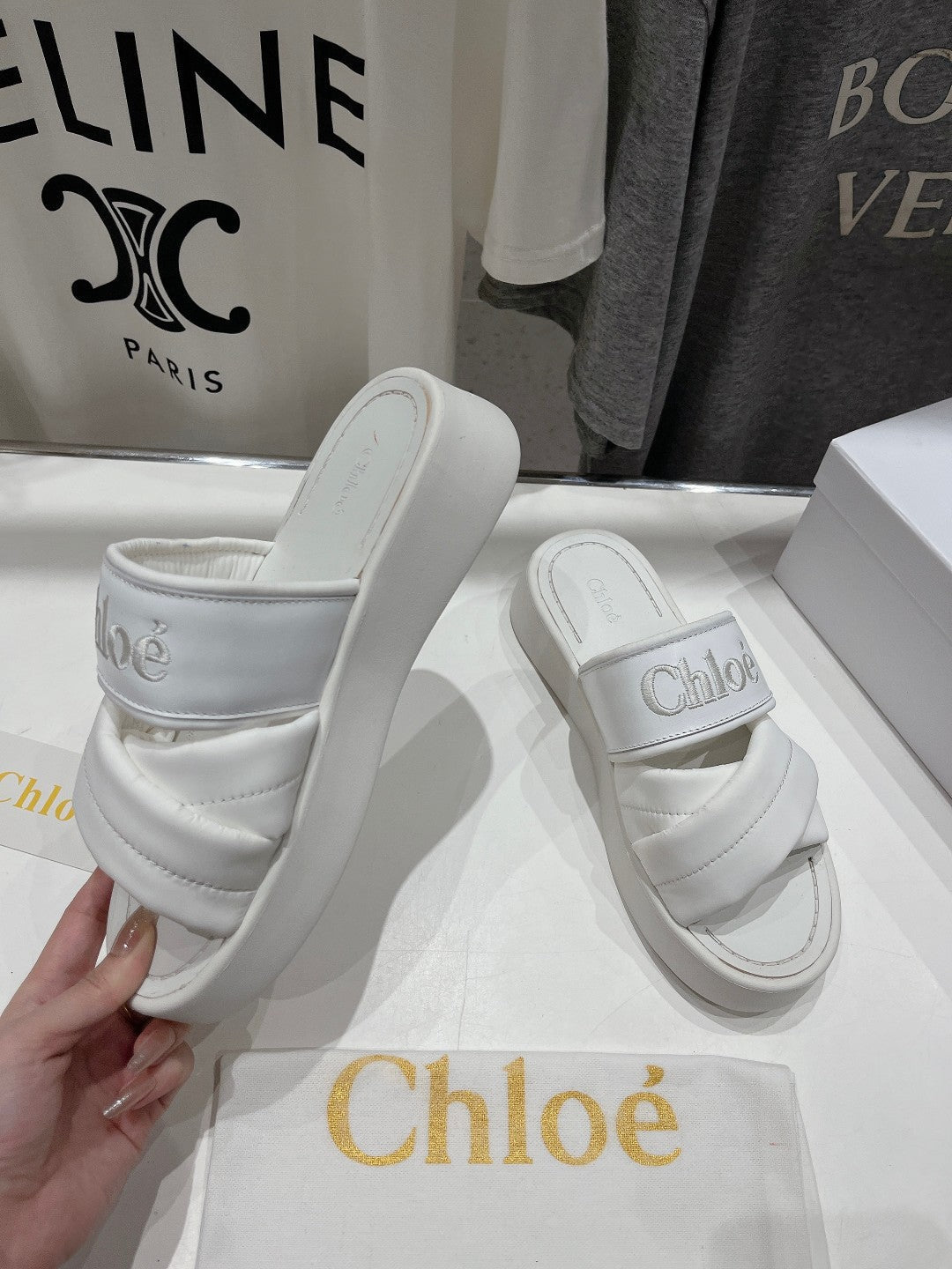 MILA PLATFORM 5 CM IN WHITE NYLON WITH EMBROIDERED LOGO