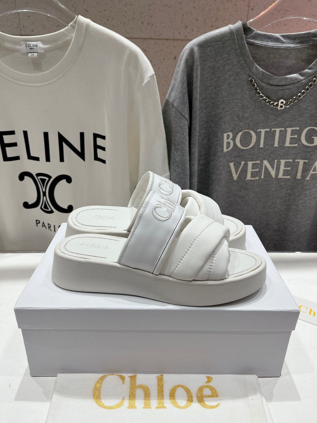 MILA PLATFORM 5 CM IN WHITE NYLON WITH EMBROIDERED LOGO
