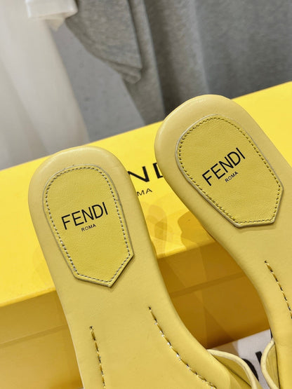 FENDI BAGUETTE SLIDES IN BRIGHT YELLOW LAMBSKIN