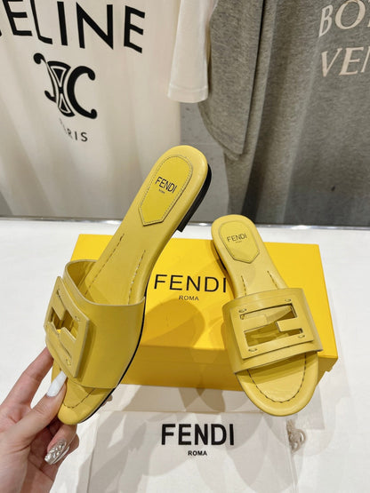 FENDI BAGUETTE SLIDES IN BRIGHT YELLOW LAMBSKIN