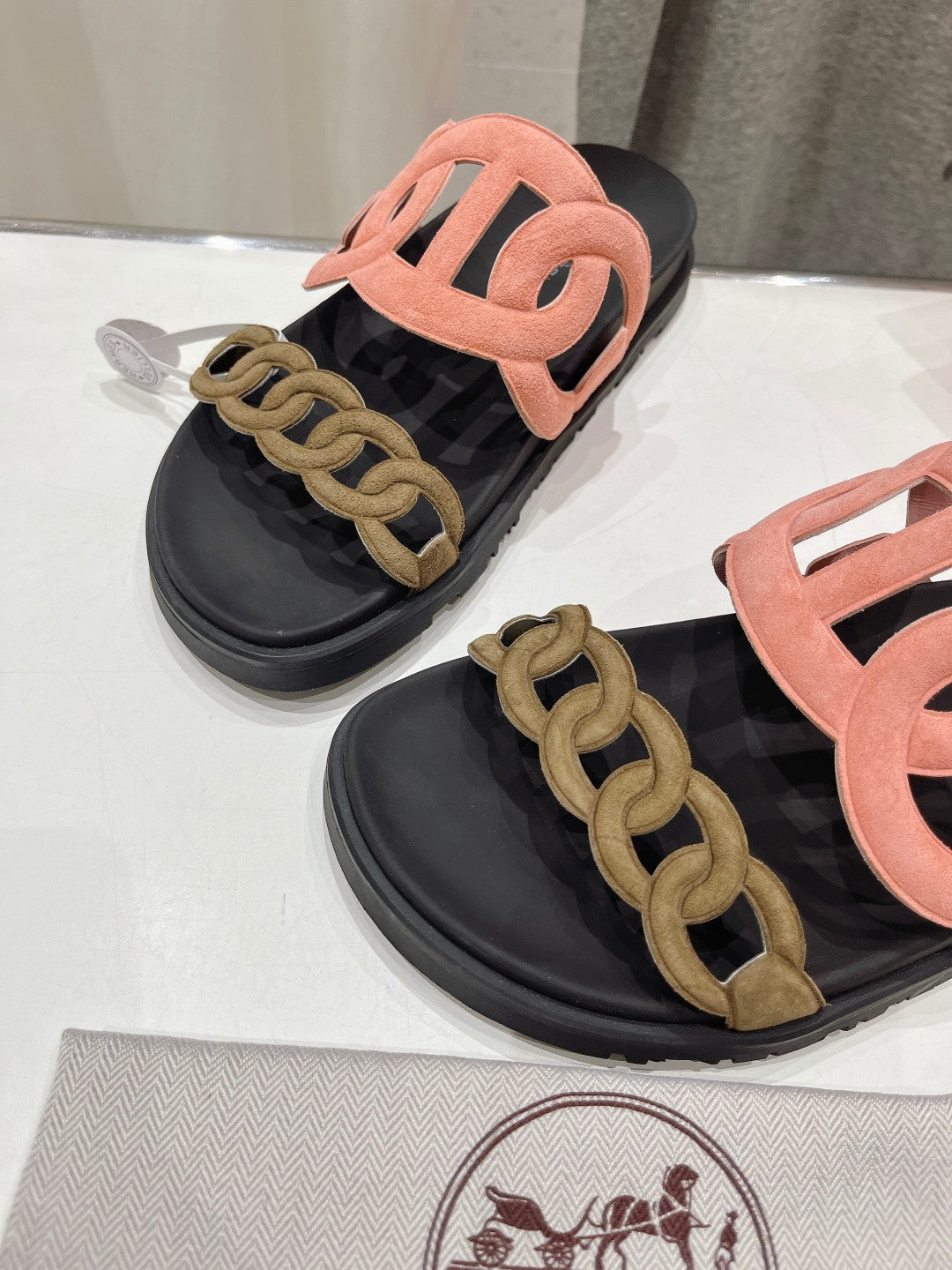 EXTRA SANDAL BLACK MIX PEACH MIX MOSS CALFSKIN