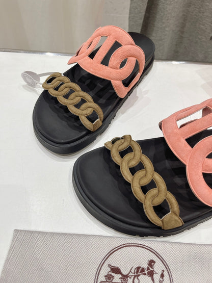 EXTRA SANDAL BLACK MIX PEACH MIX MOSS CALFSKIN