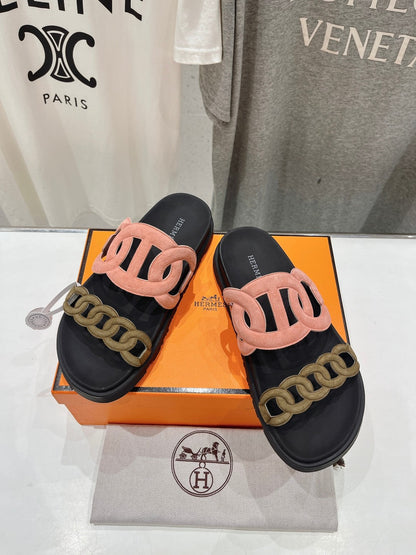 EXTRA SANDAL BLACK MIX PEACH MIX MOSS CALFSKIN