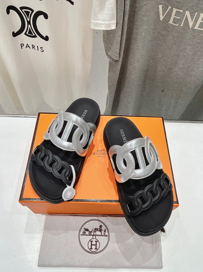 EXTRA SANDAL PASTEL BLACK MIX SILVER CALFSKIN