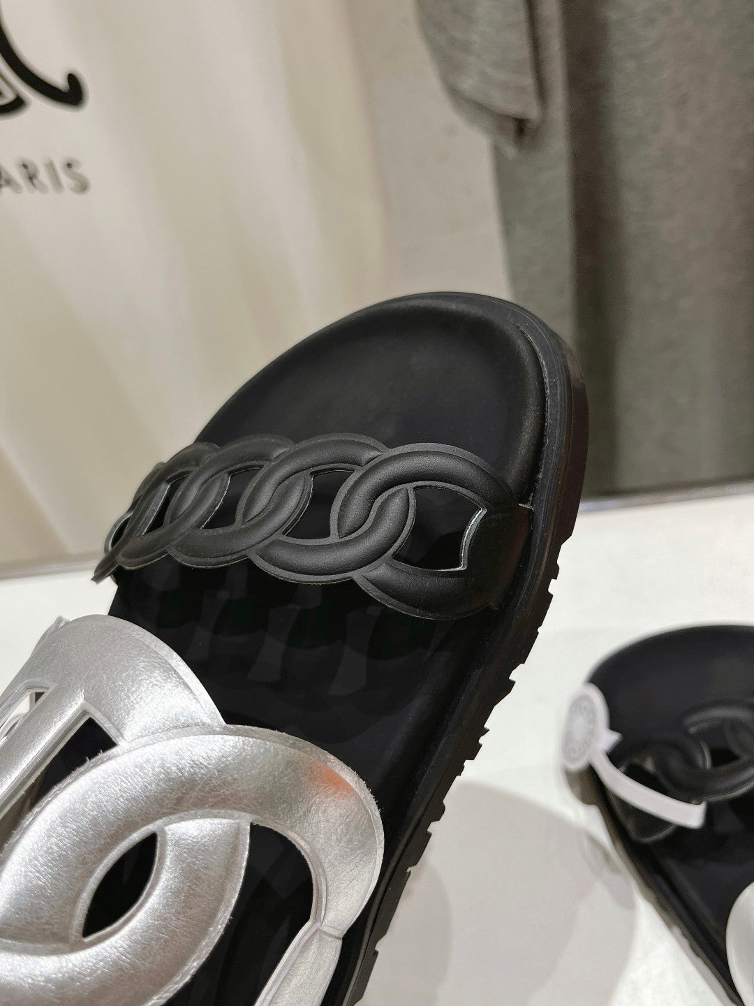 EXTRA SANDAL PASTEL BLACK MIX SILVER CALFSKIN