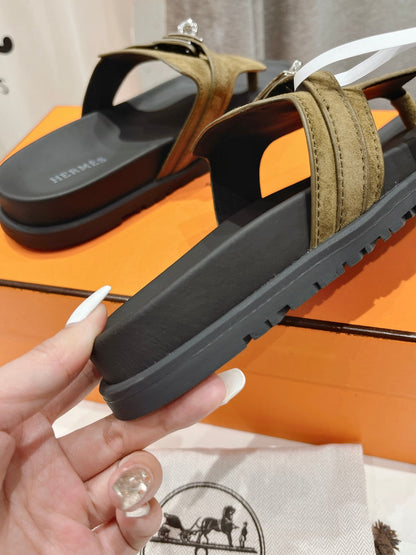 EMPIRE SANDAL BLACK MIX ARMY GREEN SUEDE