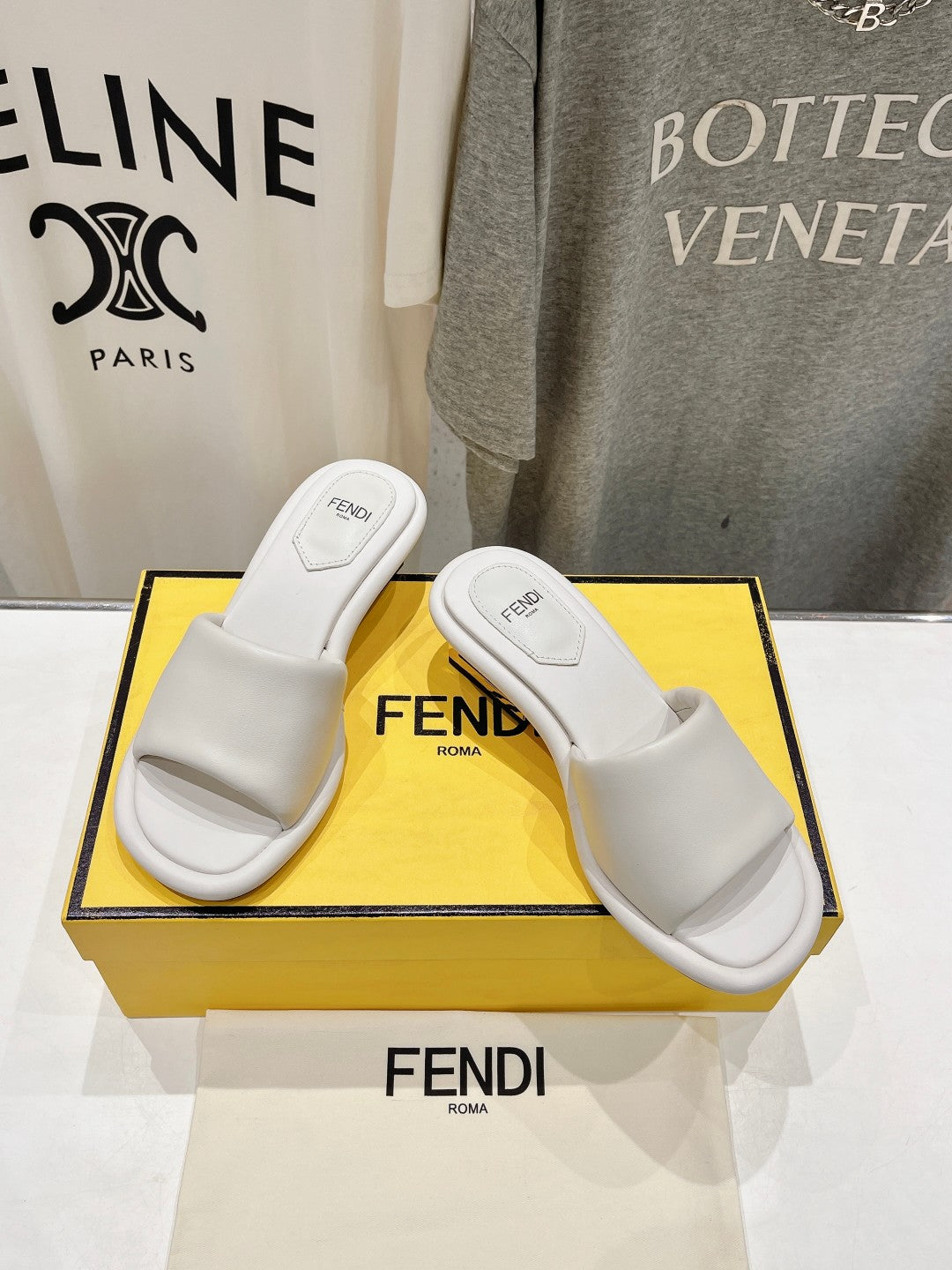 FENDI BAGUETTE MEDIUM-HEEL SANDALS 45 MM IN WHITE CALFSKIN