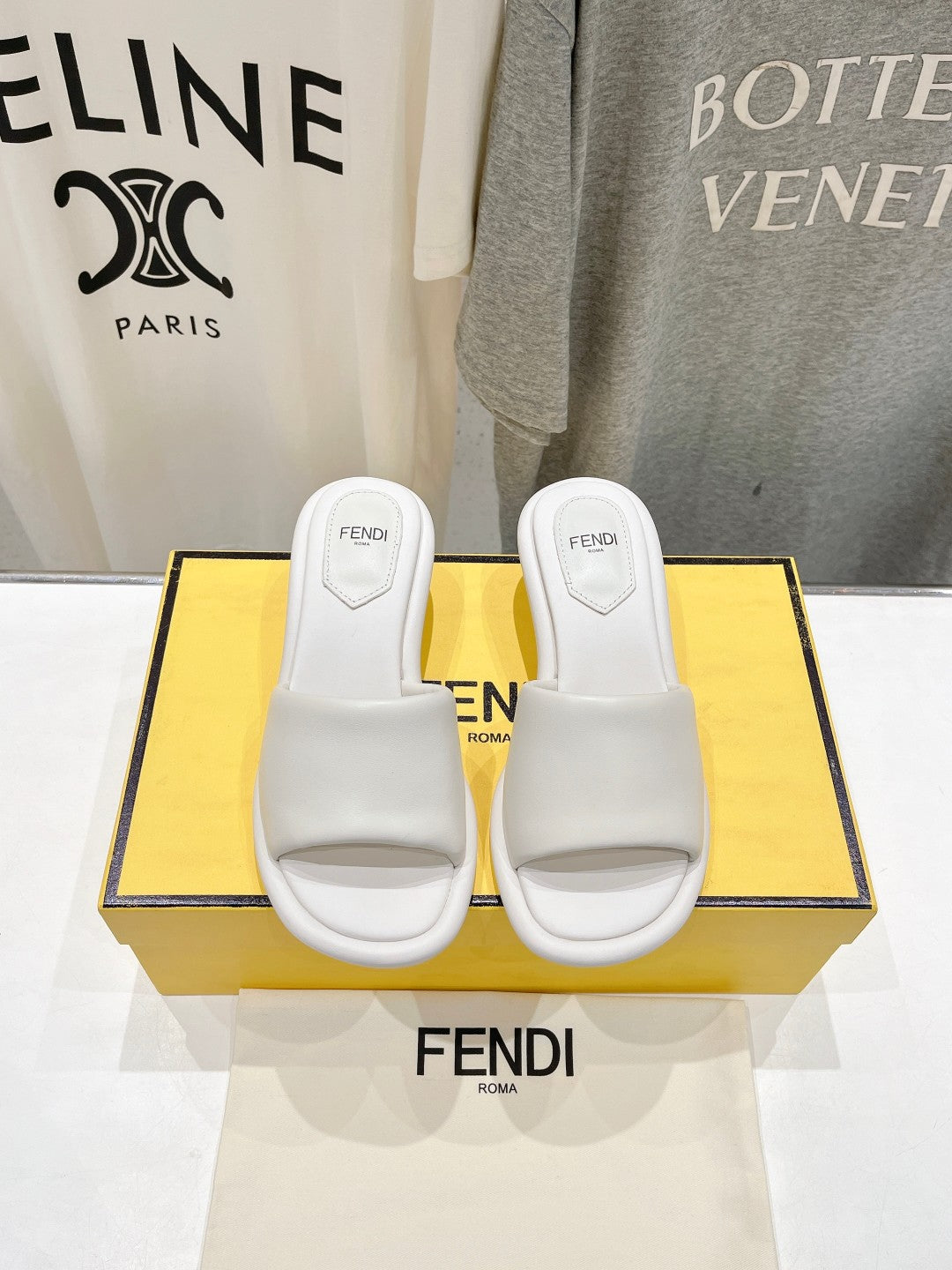 FENDI BAGUETTE MEDIUM-HEEL SANDALS 45 MM IN WHITE CALFSKIN