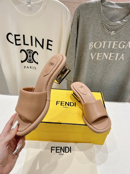 FENDI BAGUETTE MEDIUM-HEEL SANDALS 45 MM IN DESERT SAND CALFSKIN