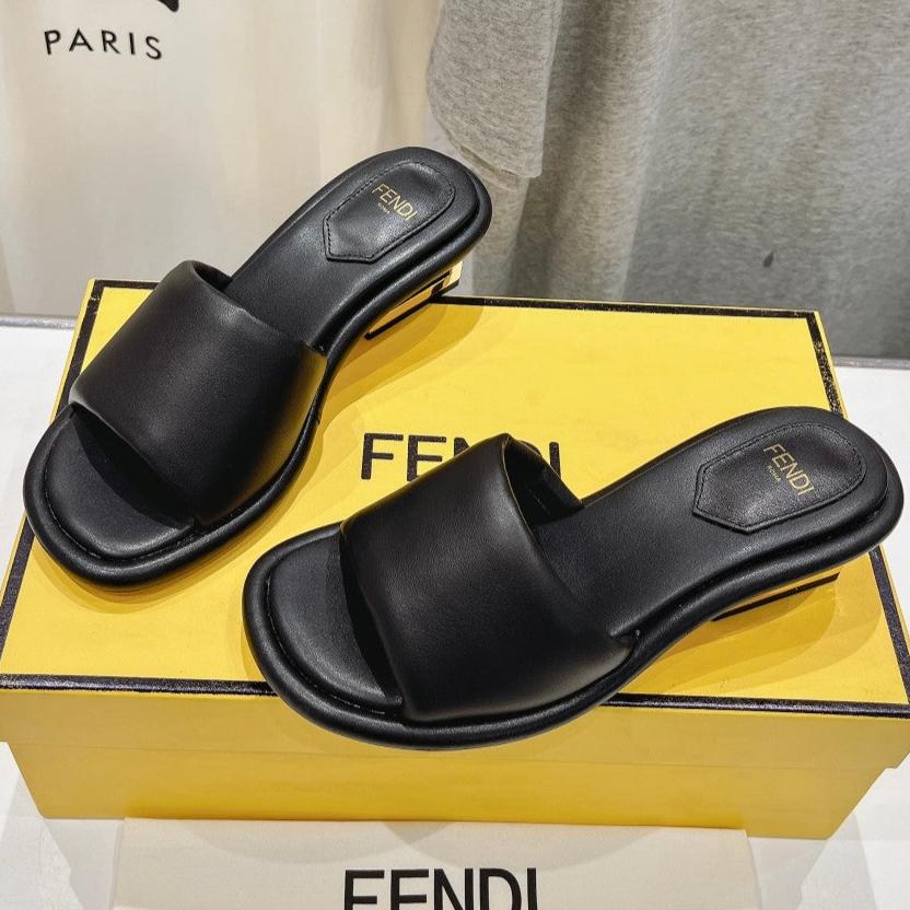 FENDI BAGUETTE MEDIUM-HEEL SANDALS 45 MM IN BLACK CALFSKIN