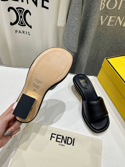 FENDI BAGUETTE MEDIUM-HEEL SANDALS 45 MM IN BLACK CALFSKIN
